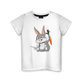 Детская футболка хлопок с принтом Зайчик в Кировске, 100% хлопок | круглый вырез горловины, полуприлегающий силуэт, длина до линии бедер | Тематика изображения на принте: год кролика | зайчик | заяц | кролик | морковь