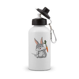 Бутылка спортивная с принтом Зайчик в Кировске, металл | емкость — 500 мл, в комплекте две пластиковые крышки и карабин для крепления | год кролика | зайчик | заяц | кролик | морковь