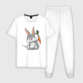 Мужская пижама хлопок с принтом Зайчик в Кировске, 100% хлопок | брюки и футболка прямого кроя, без карманов, на брюках мягкая резинка на поясе и по низу штанин
 | Тематика изображения на принте: год кролика | зайчик | заяц | кролик | морковь