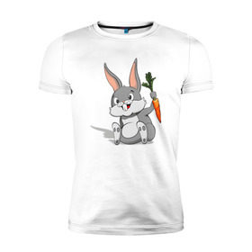 Мужская футболка премиум с принтом Зайчик в Кировске, 92% хлопок, 8% лайкра | приталенный силуэт, круглый вырез ворота, длина до линии бедра, короткий рукав | Тематика изображения на принте: год кролика | зайчик | заяц | кролик | морковь