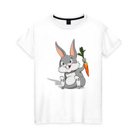 Женская футболка хлопок с принтом Зайчик в Кировске, 100% хлопок | прямой крой, круглый вырез горловины, длина до линии бедер, слегка спущенное плечо | год кролика | зайчик | заяц | кролик | морковь