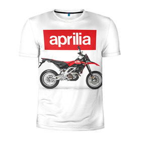 Мужская футболка 3D спортивная с принтом Aprilia SXV550 в Кировске, 100% полиэстер с улучшенными характеристиками | приталенный силуэт, круглая горловина, широкие плечи, сужается к линии бедра | Тематика изображения на принте: aprilia