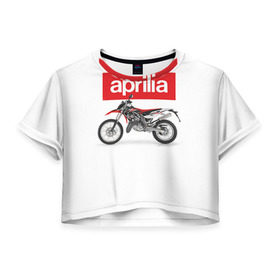 Женская футболка 3D укороченная с принтом Aprilia enduro в Кировске, 100% полиэстер | круглая горловина, длина футболки до линии талии, рукава с отворотами | aprilia