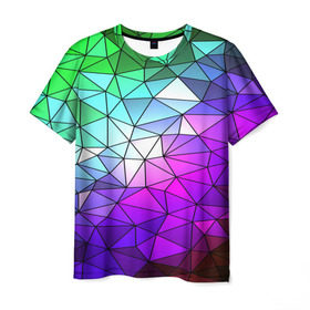 Мужская футболка 3D с принтом Стекло мозаики в Кировске, 100% полиэфир | прямой крой, круглый вырез горловины, длина до линии бедер | полигон | разноцветный | треугольники
