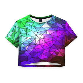 Женская футболка 3D укороченная с принтом Стекло мозаики в Кировске, 100% полиэстер | круглая горловина, длина футболки до линии талии, рукава с отворотами | полигон | разноцветный | треугольники