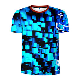 Мужская футболка 3D спортивная с принтом Кубическая текстура в Кировске, 100% полиэстер с улучшенными характеристиками | приталенный силуэт, круглая горловина, широкие плечи, сужается к линии бедра | кубы | объем | синий