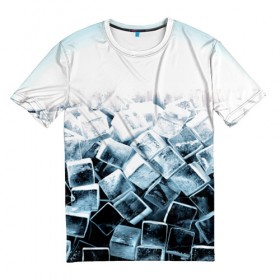 Мужская футболка 3D с принтом Кубики льда в Кировске, 100% полиэфир | прямой крой, круглый вырез горловины, длина до линии бедер | Тематика изображения на принте: синий