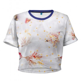 Женская футболка 3D укороченная с принтом Белая нежность в Кировске, 100% полиэстер | круглая горловина, длина футболки до линии талии, рукава с отворотами | белый | лепестки | прикольные картинки | цветочки | цветы