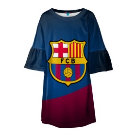 Детское платье 3D с принтом ФК Барселона в Кировске, 100% полиэстер | прямой силуэт, чуть расширенный к низу. Круглая горловина, на рукавах — воланы | барса | барселона | футбол