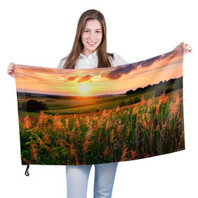 Флаг 3D с принтом Родные просторы в Кировске, 100% полиэстер | плотность ткани — 95 г/м2, размер — 67 х 109 см. Принт наносится с одной стороны | sunrise | sunset | восход | деревня | закат | луг | небо | облака | поле | природа | солнце | цветы