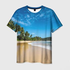 Мужская футболка 3D с принтом Шикарный пляж в Кировске, 100% полиэфир | прямой крой, круглый вырез горловины, длина до линии бедер | Тематика изображения на принте: вода | голубое небо | жара | загар | зной | каникулы | купание | море | океан | отдых | отпуск | пальмы | песок | приключение | путешествие | туризм