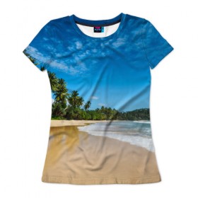 Женская футболка 3D с принтом Шикарный пляж в Кировске, 100% полиэфир ( синтетическое хлопкоподобное полотно) | прямой крой, круглый вырез горловины, длина до линии бедер | вода | голубое небо | жара | загар | зной | каникулы | купание | море | океан | отдых | отпуск | пальмы | песок | приключение | путешествие | туризм