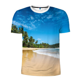 Мужская футболка 3D спортивная с принтом Шикарный пляж в Кировске, 100% полиэстер с улучшенными характеристиками | приталенный силуэт, круглая горловина, широкие плечи, сужается к линии бедра | вода | голубое небо | жара | загар | зной | каникулы | купание | море | океан | отдых | отпуск | пальмы | песок | приключение | путешествие | туризм