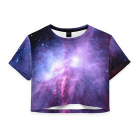 Женская футболка 3D укороченная с принтом Космический пейзаж в Кировске, 100% полиэстер | круглая горловина, длина футболки до линии талии, рукава с отворотами | величие | вселенная | галактика | звёздная пыль | звёзды | комета | космос | красота | метеориты | метеоры | млечный путь | планеты | пространство | созвездия