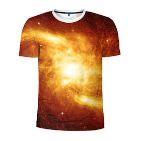 Мужская футболка 3D спортивная с принтом Огненная галактика в Кировске, 100% полиэстер с улучшенными характеристиками | приталенный силуэт, круглая горловина, широкие плечи, сужается к линии бедра | вселенная | галактика | звёзды | земля | комета | космос | метеориты | метеоры | млечный путь | орбита | планеты | солнечная система | солнце