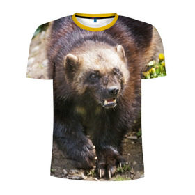 Мужская футболка 3D спортивная с принтом Росомаха в Кировске, 100% полиэстер с улучшенными характеристиками | приталенный силуэт, круглая горловина, широкие плечи, сужается к линии бедра | Тематика изображения на принте: животные | лес | медведи | охота | природа | туризм