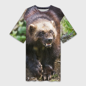 Платье-футболка 3D с принтом Росомаха в Кировске,  |  | животные | лес | медведи | охота | природа | туризм