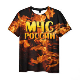 Мужская футболка 3D с принтом МЧС России 2 в Кировске, 100% полиэфир | прямой крой, круглый вырез горловины, длина до линии бедер | мчс | пожарный | россии