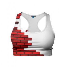 Женский спортивный топ 3D с принтом Кирпичики в Кировске, 82% полиэстер, 18% спандекс Ткань безопасна для здоровья, позволяет коже дышать, не мнется и не растягивается |  | белый | красный | стена
