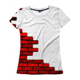 Женская футболка 3D с принтом Кирпичики в Кировске, 100% полиэфир ( синтетическое хлопкоподобное полотно) | прямой крой, круглый вырез горловины, длина до линии бедер | белый | красный | стена