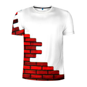 Мужская футболка 3D спортивная с принтом Кирпичики в Кировске, 100% полиэстер с улучшенными характеристиками | приталенный силуэт, круглая горловина, широкие плечи, сужается к линии бедра | белый | красный | стена
