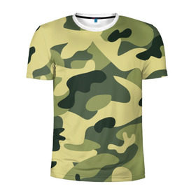 Мужская футболка 3D спортивная с принтом Зелёный камуфляж в Кировске, 100% полиэстер с улучшенными характеристиками | приталенный силуэт, круглая горловина, широкие плечи, сужается к линии бедра | Тематика изображения на принте: camouflage | green camouflage | зеленый камуфляж | камуфляж