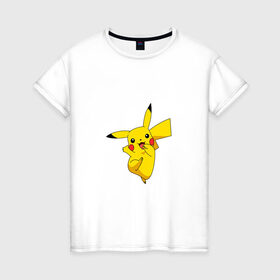 Женская футболка хлопок с принтом Pikachu Smile в Кировске, 100% хлопок | прямой крой, круглый вырез горловины, длина до линии бедер, слегка спущенное плечо | пикачу | покемон