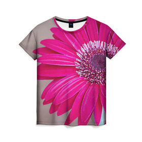 Женская футболка 3D с принтом Гербера 2 в Кировске, 100% полиэфир ( синтетическое хлопкоподобное полотно) | прямой крой, круглый вырез горловины, длина до линии бедер | герберы | зелень | лепестки | природа | растения | цветы