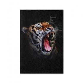 Обложка для паспорта матовая кожа с принтом Оскал тигра в Кировске, натуральная матовая кожа | размер 19,3 х 13,7 см; прозрачные пластиковые крепления | дикая кошка | пасть | тигр | хищник