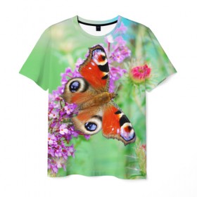Мужская футболка 3D с принтом Прелесть в Кировске, 100% полиэфир | прямой крой, круглый вырез горловины, длина до линии бедер | бабочка | лепестки | прикольные картинки | природа | цветочки | цветы
