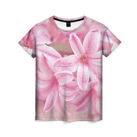 Женская футболка 3D с принтом Нежные цветочки в Кировске, 100% полиэфир ( синтетическое хлопкоподобное полотно) | прямой крой, круглый вырез горловины, длина до линии бедер | розовый | цветок | цветы