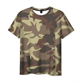 Мужская футболка 3D с принтом Коричневый камуфляж в Кировске, 100% полиэфир | прямой крой, круглый вырез горловины, длина до линии бедер | Тематика изображения на принте: camo | camouflage | камо | хаки