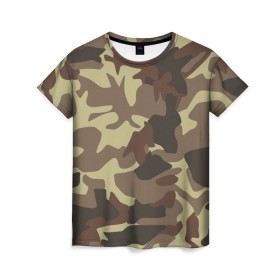 Женская футболка 3D с принтом Коричневый камуфляж в Кировске, 100% полиэфир ( синтетическое хлопкоподобное полотно) | прямой крой, круглый вырез горловины, длина до линии бедер | camo | camouflage | камо | хаки
