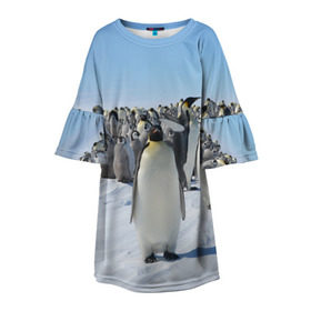 Детское платье 3D с принтом Пингвины в Кировске, 100% полиэстер | прямой силуэт, чуть расширенный к низу. Круглая горловина, на рукавах — воланы | пингвин