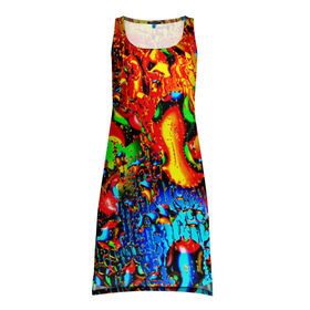 Платье-майка 3D с принтом Краска в Кировске, 100% полиэстер | полуприлегающий силуэт, широкие бретели, круглый вырез горловины, удлиненный подол сзади. | брызги | разноцветный | стекло