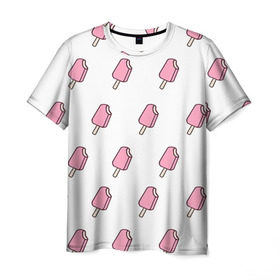 Мужская футболка 3D с принтом Мороженое розовое в Кировске, 100% полиэфир | прямой крой, круглый вырез горловины, длина до линии бедер | ice cream | мода | мороженое | тренд