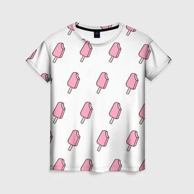 Женская футболка 3D с принтом Мороженое розовое в Кировске, 100% полиэфир ( синтетическое хлопкоподобное полотно) | прямой крой, круглый вырез горловины, длина до линии бедер | ice cream | мода | мороженое | тренд