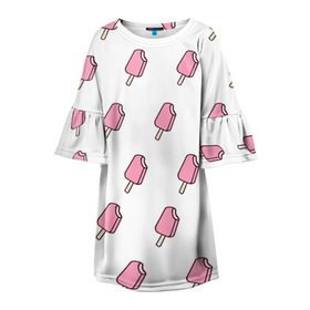 Детское платье 3D с принтом Мороженое розовое в Кировске, 100% полиэстер | прямой силуэт, чуть расширенный к низу. Круглая горловина, на рукавах — воланы | Тематика изображения на принте: ice cream | мода | мороженое | тренд