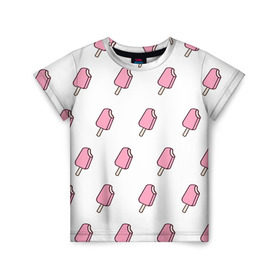 Детская футболка 3D с принтом Мороженое розовое в Кировске, 100% гипоаллергенный полиэфир | прямой крой, круглый вырез горловины, длина до линии бедер, чуть спущенное плечо, ткань немного тянется | ice cream | мода | мороженое | тренд