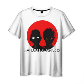 Мужская футболка 3D с принтом Saitama & Genos в Кировске, 100% полиэфир | прямой крой, круглый вырез горловины, длина до линии бедер | Тематика изображения на принте: genos | one punch man | saitama