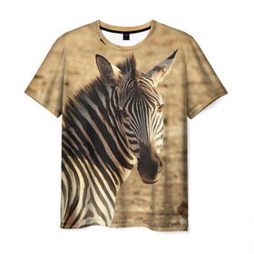 Мужская футболка 3D с принтом Зебра в Кировске, 100% полиэфир | прямой крой, круглый вырез горловины, длина до линии бедер | африка | голова животного | зебра | лошадь | природа