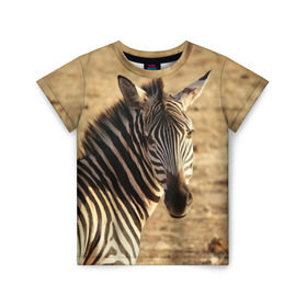Детская футболка 3D с принтом Зебра в Кировске, 100% гипоаллергенный полиэфир | прямой крой, круглый вырез горловины, длина до линии бедер, чуть спущенное плечо, ткань немного тянется | африка | голова животного | зебра | лошадь | природа
