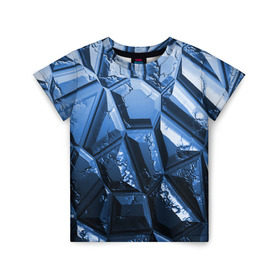 Детская футболка 3D с принтом Каменная кладка синяя в Кировске, 100% гипоаллергенный полиэфир | прямой крой, круглый вырез горловины, длина до линии бедер, чуть спущенное плечо, ткань немного тянется | камень | синий | текстура