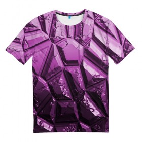 Мужская футболка 3D с принтом Каменная кладка фиолетовая в Кировске, 100% полиэфир | прямой крой, круглый вырез горловины, длина до линии бедер | 