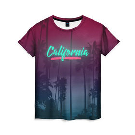 Женская футболка 3D с принтом California в Кировске, 100% полиэфир ( синтетическое хлопкоподобное полотно) | прямой крой, круглый вырез горловины, длина до линии бедер | america | california | city | state | sun. summer | америка | город | калифорния | лето | солнце | штат