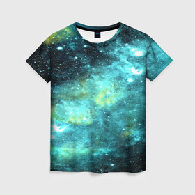 Женская футболка 3D с принтом Космос в Кировске, 100% полиэфир ( синтетическое хлопкоподобное полотно) | прямой крой, круглый вырез горловины, длина до линии бедер | вселенная | галактика | звезды