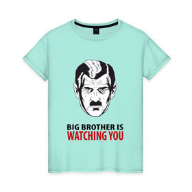 Женская футболка хлопок с принтом Big Brother is watching you в Кировске, 100% хлопок | прямой крой, круглый вырез горловины, длина до линии бедер, слегка спущенное плечо | 1984 | большой брат | джордж оурелл