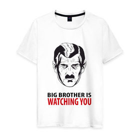 Мужская футболка хлопок с принтом Big Brother is watching you в Кировске, 100% хлопок | прямой крой, круглый вырез горловины, длина до линии бедер, слегка спущенное плечо. | 1984 | большой брат | джордж оурелл