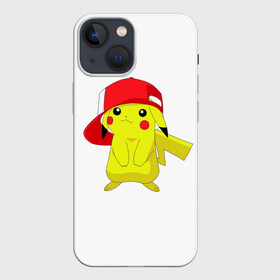 Чехол для iPhone 13 mini с принтом Пикачу в кепке в Кировске,  |  | bulbasaur | pikachu | pokemon | squirtle | бальбазар | пикачу | покемон | сквиртл