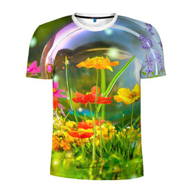 Мужская футболка 3D спортивная с принтом Flowers в Кировске, 100% полиэстер с улучшенными характеристиками | приталенный силуэт, круглая горловина, широкие плечи, сужается к линии бедра | арт | краска | лето | лучи | любовь | новинки | популярные | природа | рисунки | свет | цветы